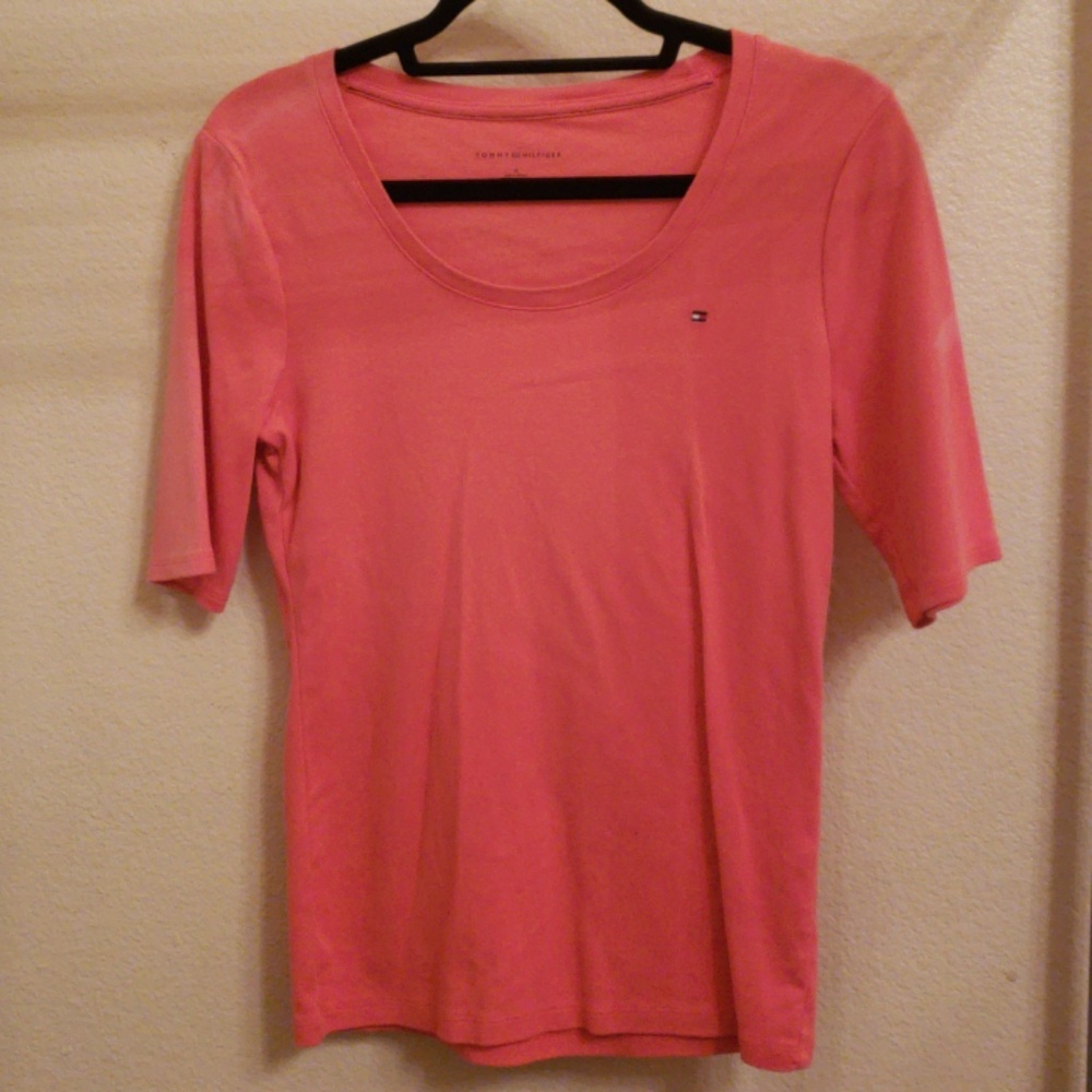 pink medium sleeve Tommy Hilfiger shirt